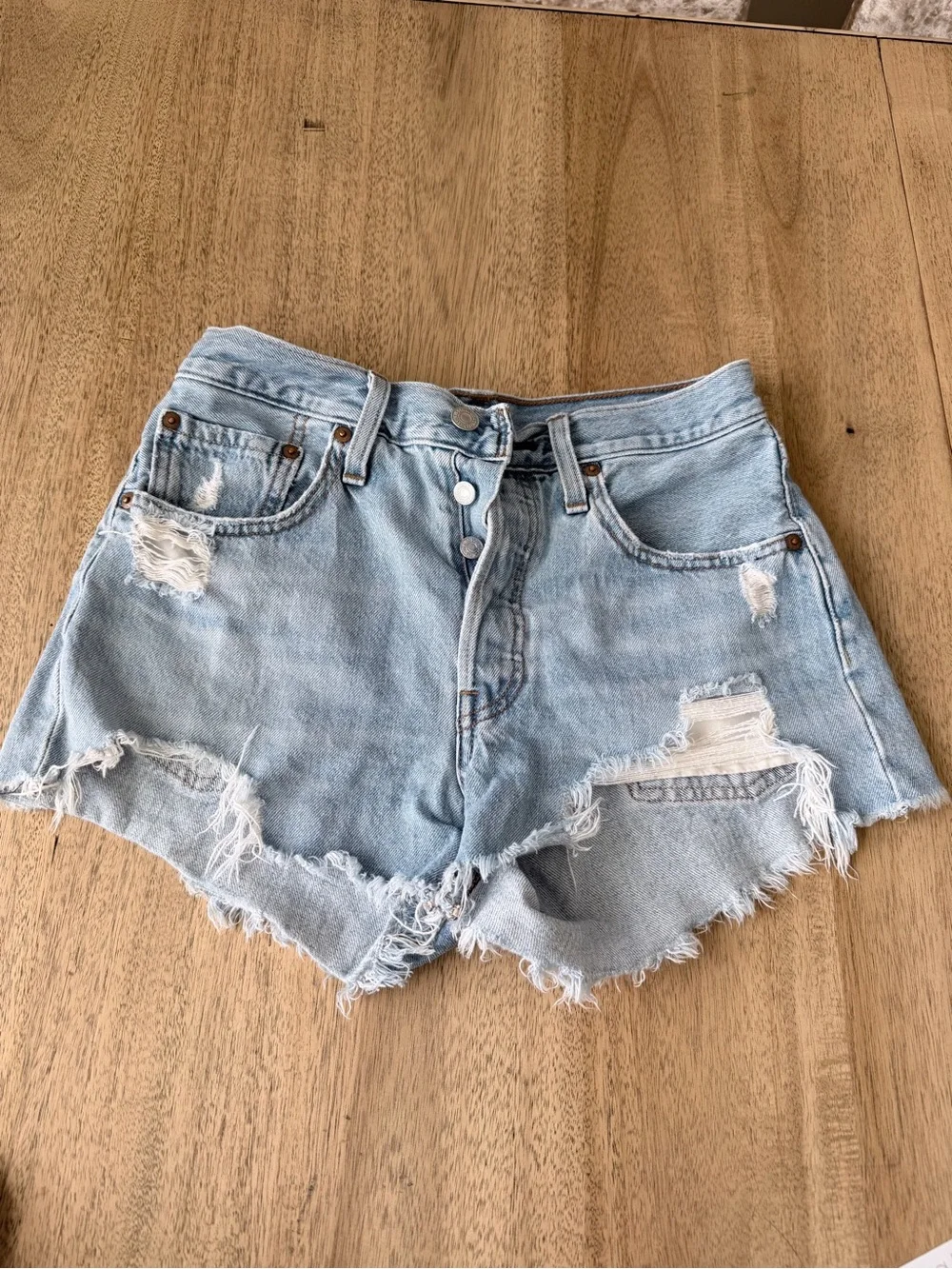 Levi's 501 High-Rise Denim Light Wash Distressed Denim Cutoff Shorts 26